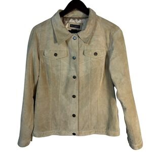 For Joseph Suede Lined Jacket Tan / Beige Button Front Large Neutral‎ Western